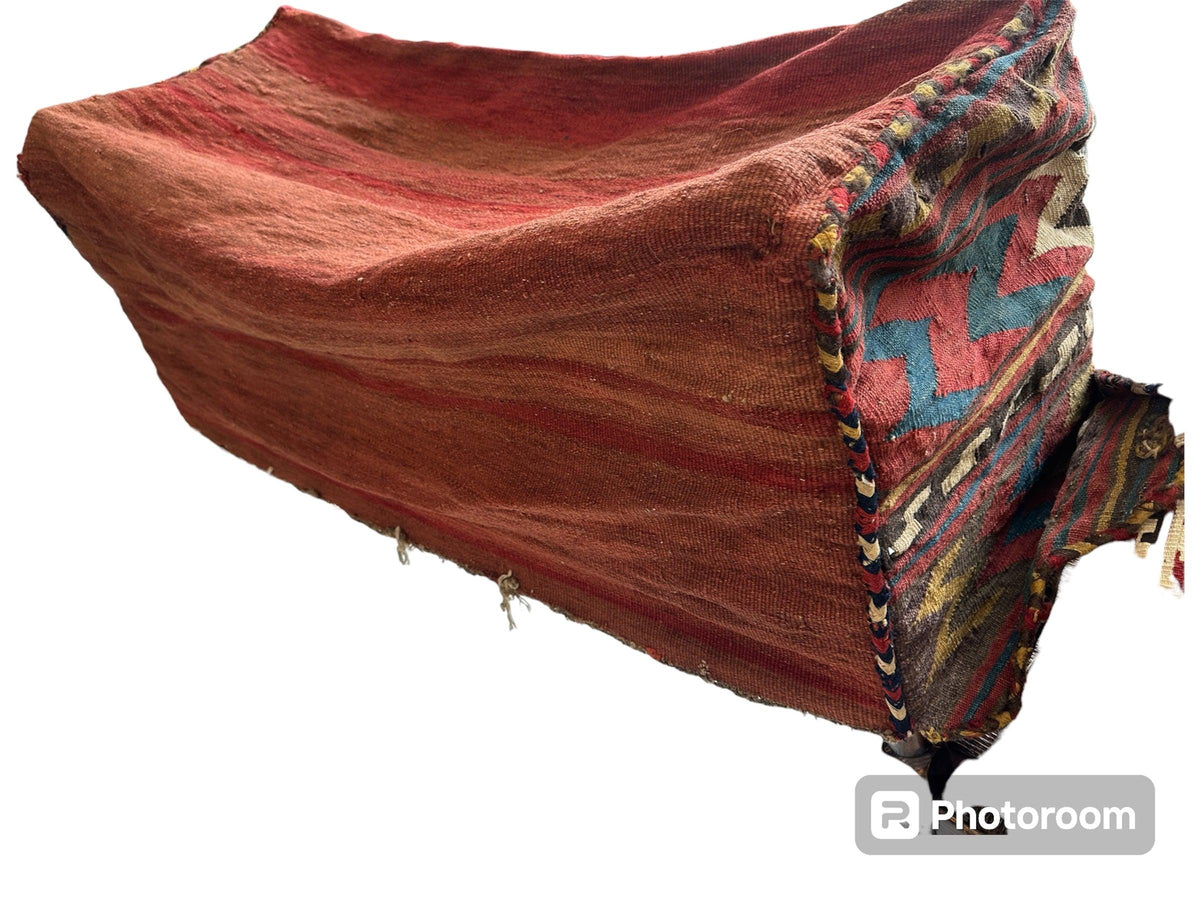 Antique Caucasian Shahsavan Mafrash Bag 2x3 | Red, Navy & Ivory | Hand-Knotted Wool - Rugistan, view 4