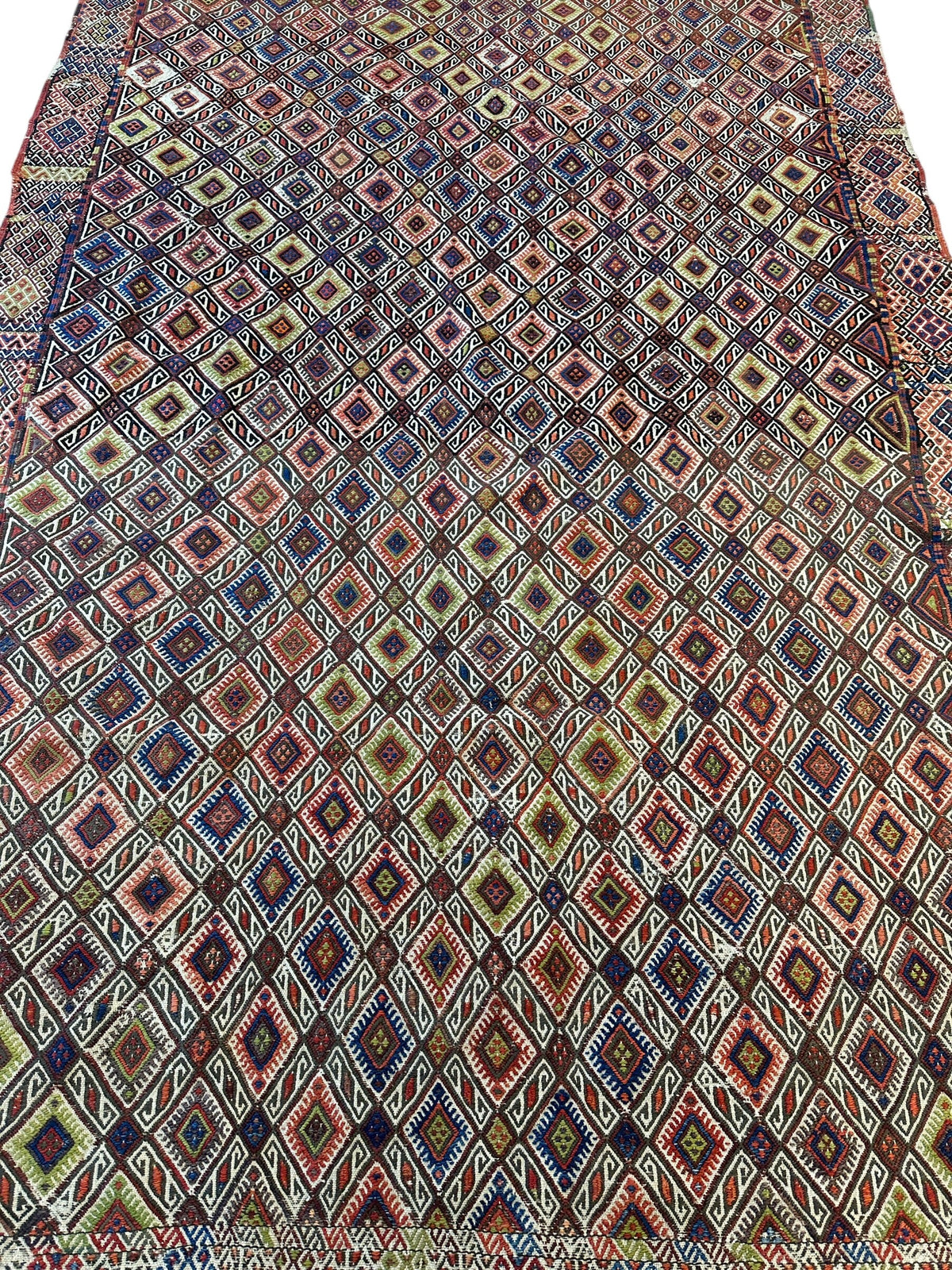 Antique Turkish Kilim Runner 5x14 | Red, Navy & Ivory | Hand-Woven Wool Flatweave - Rugistan, view 5
