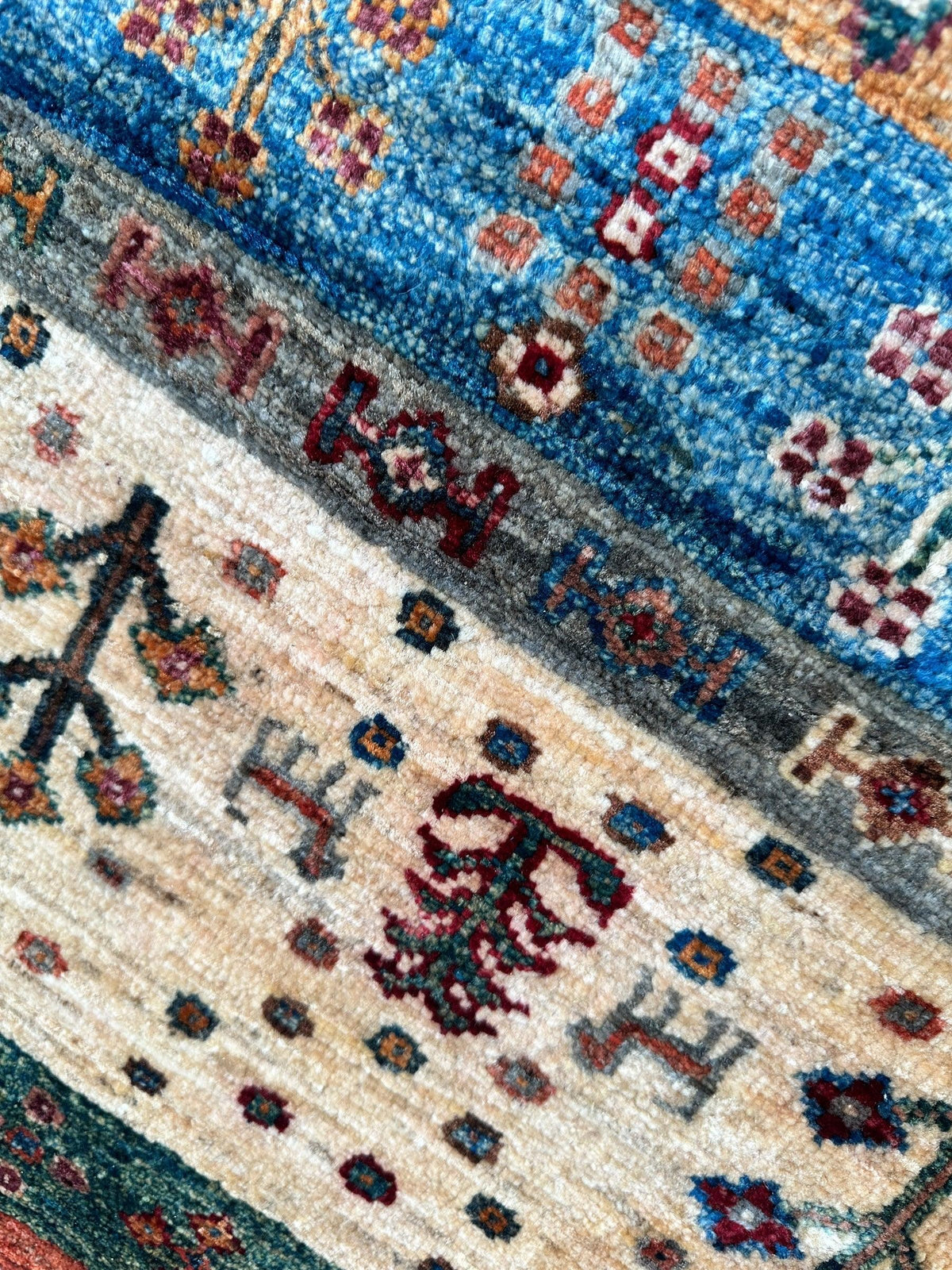 Afghan Ghazni Rug 7x10 | Red, Orange & Blue | Hand-Knotted Wool - Rugistan, view 14