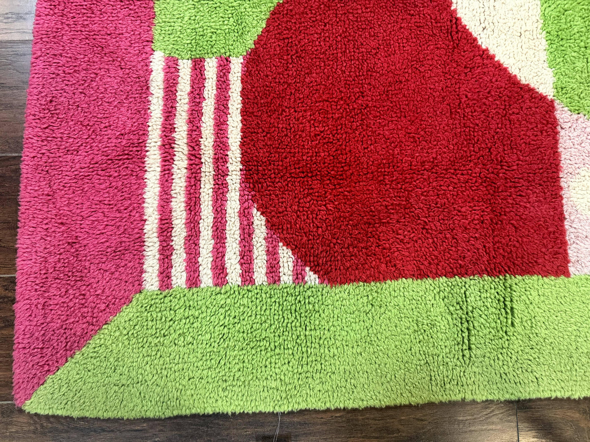 European Shag Rug 4.8 x 4.8, Modern Abstract Design, Green Pink Red, Square Shag Rug, Unique - Jewel Rugs, view 7