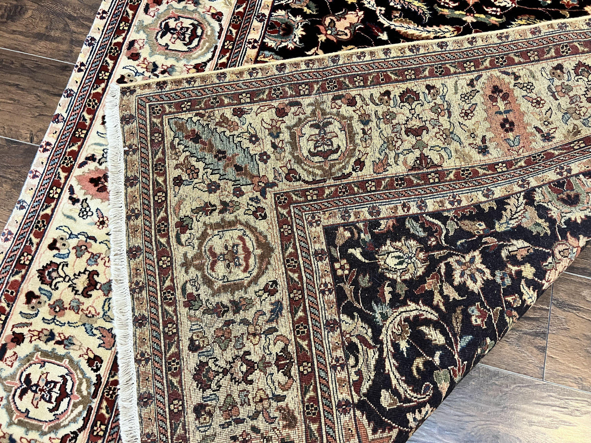 Indo Persian Rug 5x15, Wide Runner Rug 5 x 15 ft, Wool Hand Knotted Vintage Carpet, Black & Cream, Floral Allover Long Oriental Rug - Jewel Rugs, view 10