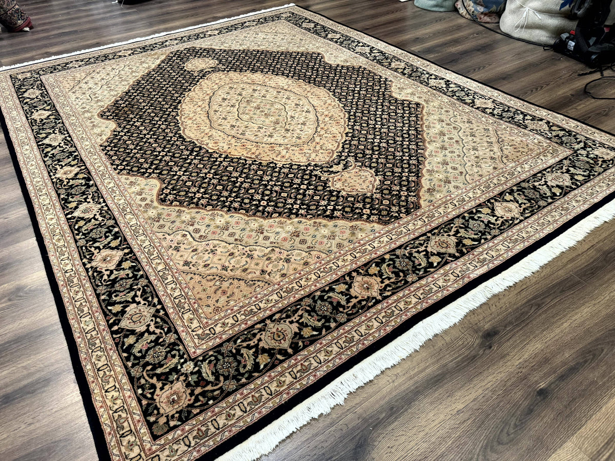 Sino Persian Rug 8x10, Herati Mahi Pattern, Fine 170 KPSI, Black, Wool and Silk Highlights - Jewel Rugs, view 4