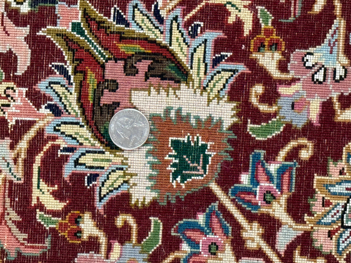 Persian Tabriz Rug 8x11, Floral Medallion Traditional Area Rug, Fine 300 KPSI, Ivory Maroon - Jewel Rugs, view 10