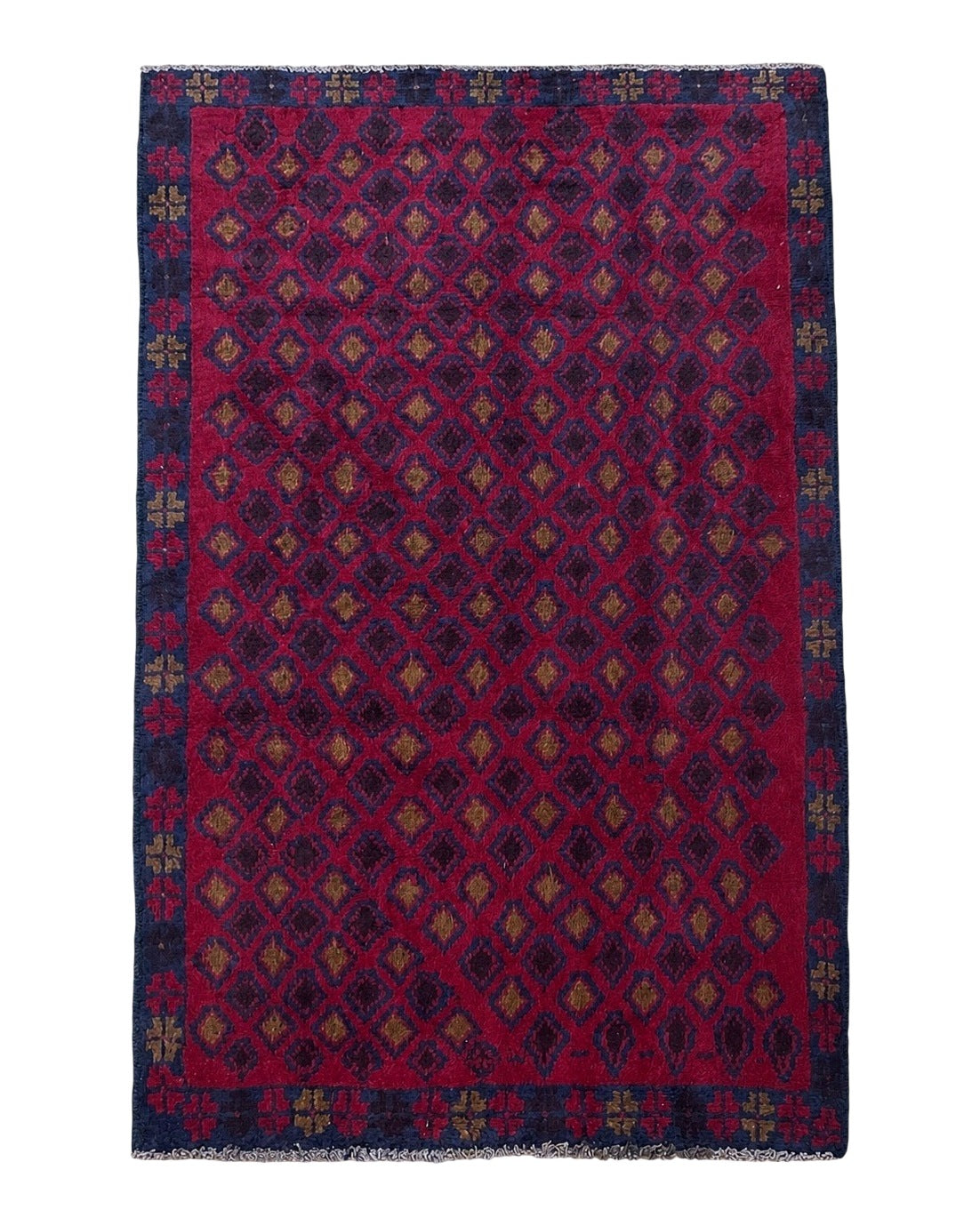 3x5 New Vintage Handmade Tribal Wool Rug Balouch Rug Afghan Rug Red Blue Diamond - Jewel Rugs