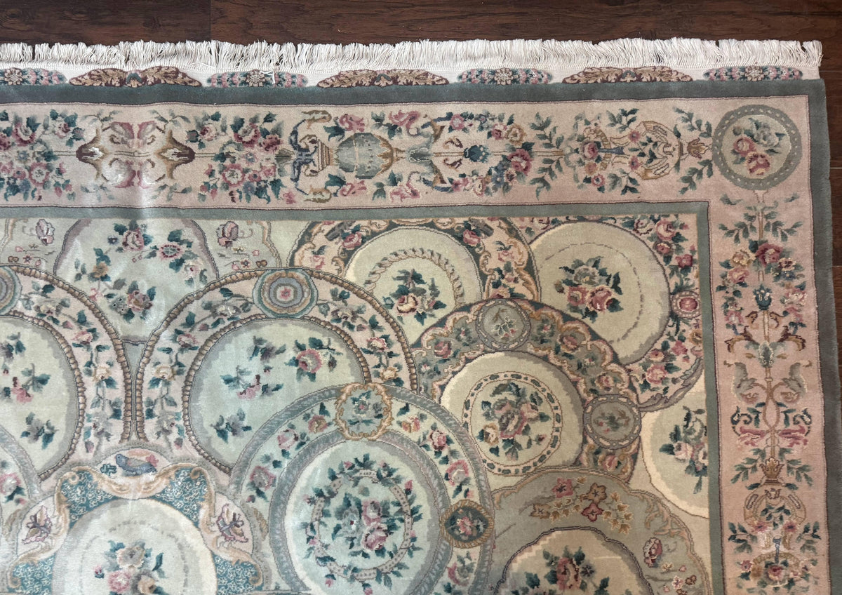 Pak Persian Rug 9x12, Wool with Silk Highlights, European Design, Floral, Green - Jewel Rugs, view 8