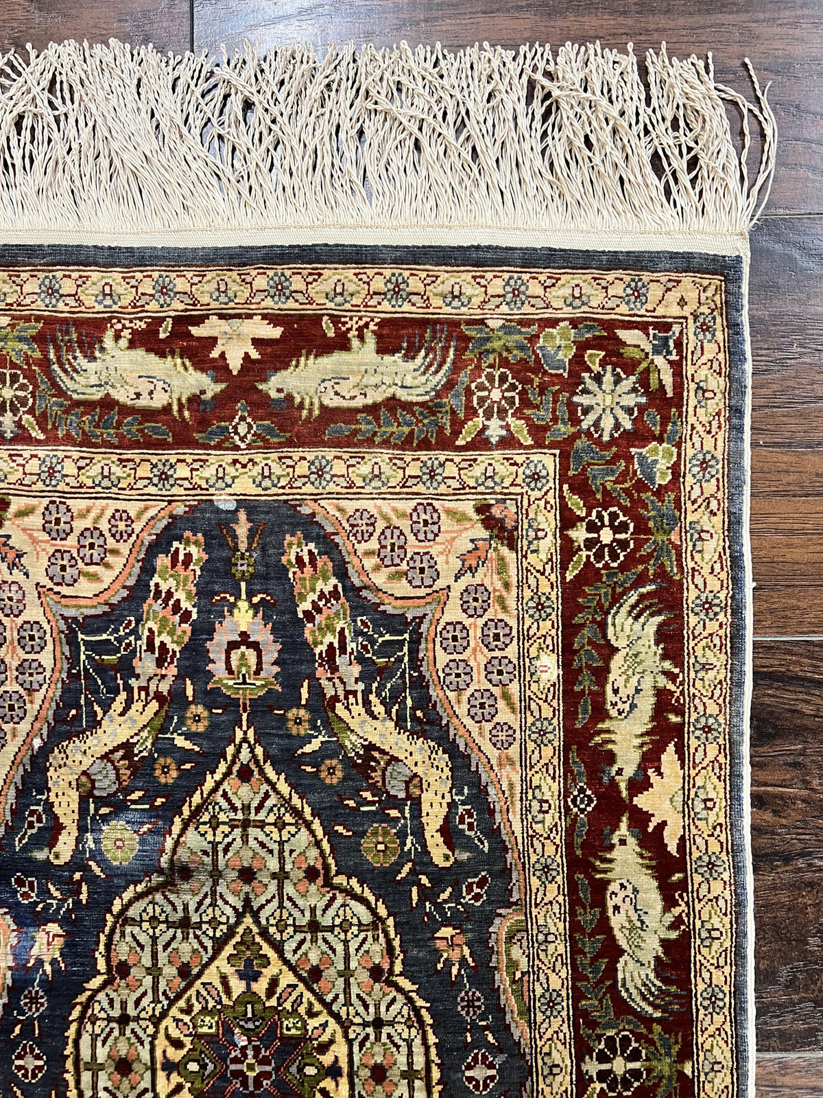 Silk Turkish Hereke Rug 2x3, Peacocks Birds, Signature from Master Weaver, Super Finely Hand Knotted 550 KPSI, Animal Pictorials - Jewel Rugs, view 8