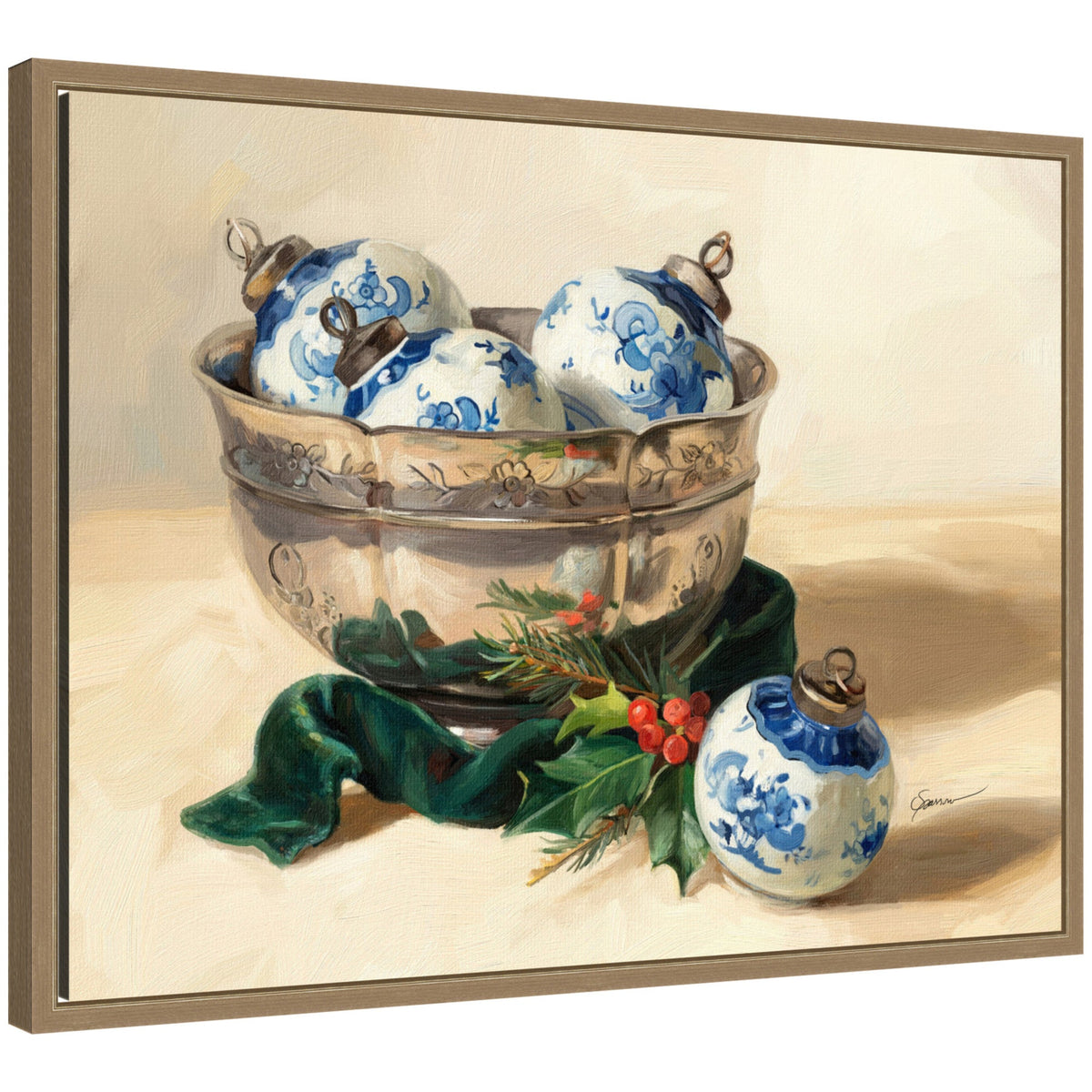 Blue Christmas 1 by Mary Sparrow Framed Canvas Wall Art Print