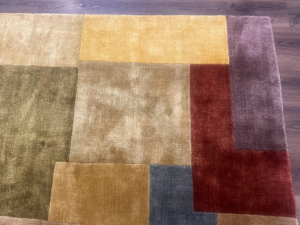 Modern Tibetan Wool Rug 8x10, Multicolor, Thick Pile, Contemporary, Nepali, Handmade - Jewel Rugs, view 8