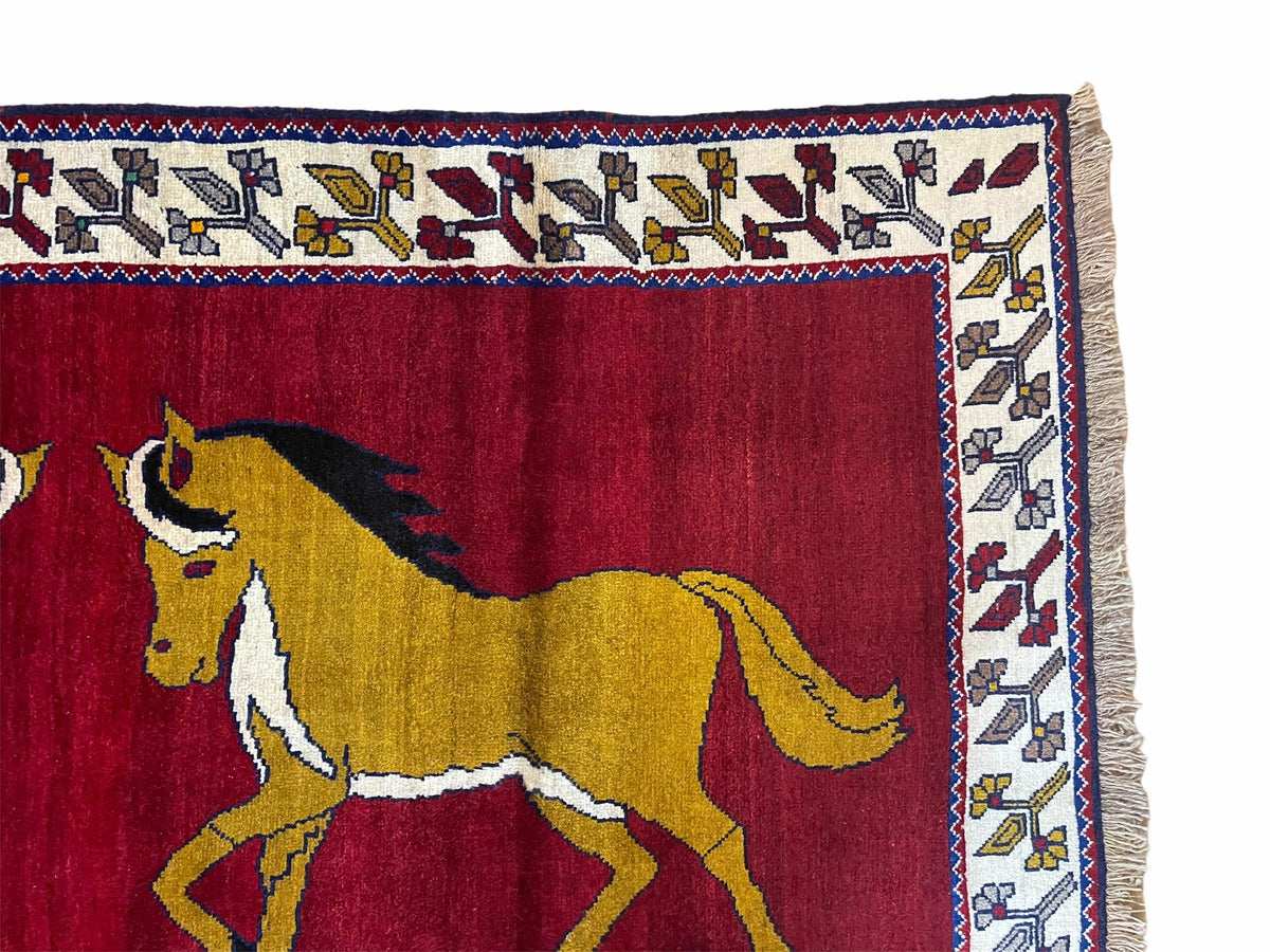 4 X 7 Handmade Hand-Knotted Quality Wool Rug Horses Zagros Red Mustard Gold New - Jewel Rugs, view 5