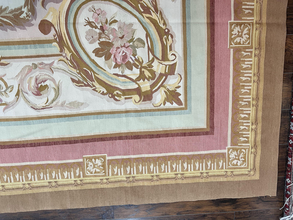 Large Aubusson Rug 11x15, Oversized Gallery Palace Size Flatweave Savonnerie Carpet 11 x 15 ft, Wool Handmade Vintage Elegant European - Jewel Rugs, view 10