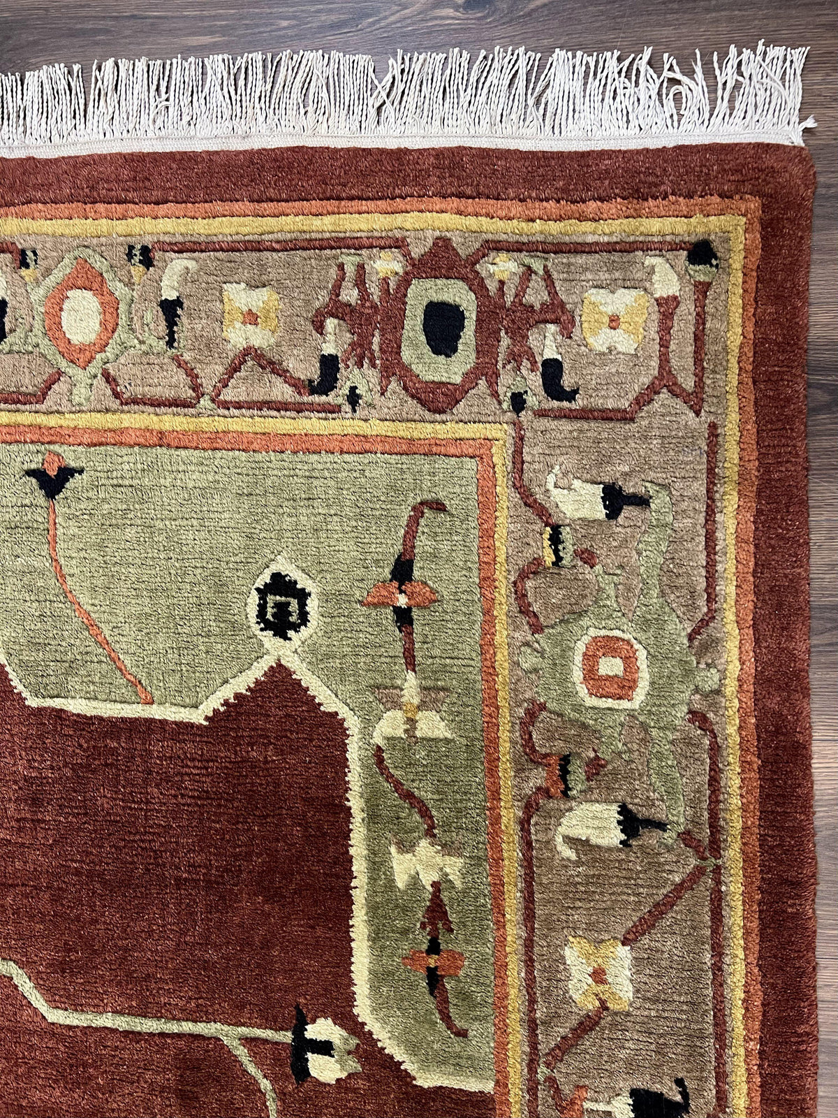 Tibetan Rug 7x10, Geometric Medallion, Red Green Taupe, Hand Knotted, Soft Wool Area Rug, Contemporary Carpet, Handmade Nepali Rug 7 x 10 ft - Jewel Rugs, view 8