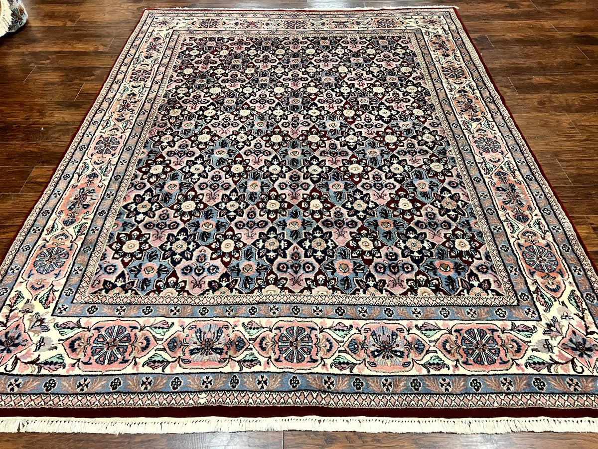 Indo Persian Rug 8x10, Repeated Allover Pattern, Navy Blue Ivory, Handmade Vintage Wool Carpet - Jewel Rugs, view 2