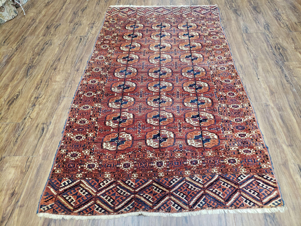 4x7 Antique Yamud Rug Russian Rug Turkoman Rug Fine Weave Rug - Jewel Rugs, view 2