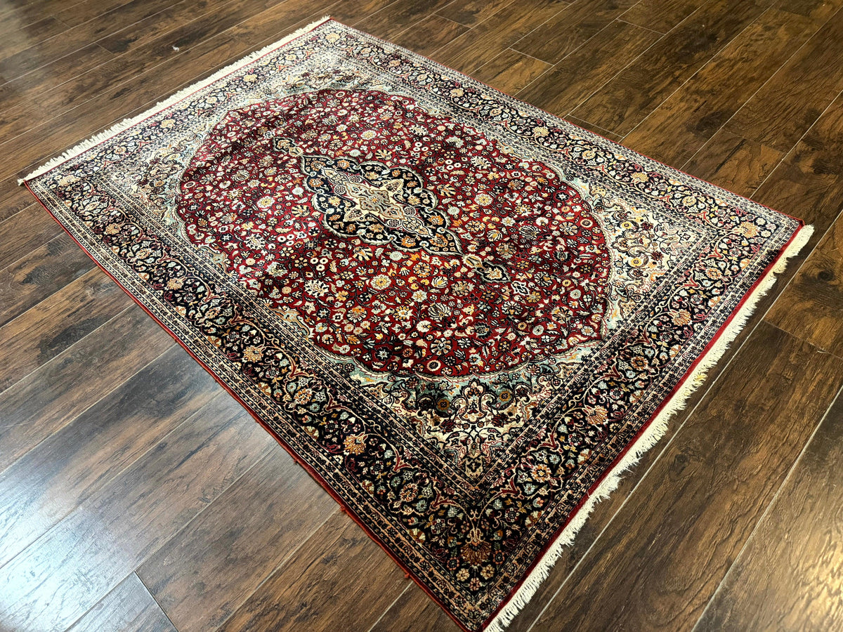 4x6 Silk Rug, Very Fine 650 KPSI, Silk Persian Carpet, Red, Floral Medallion, Sino Persian - Jewel Rugs, view 12