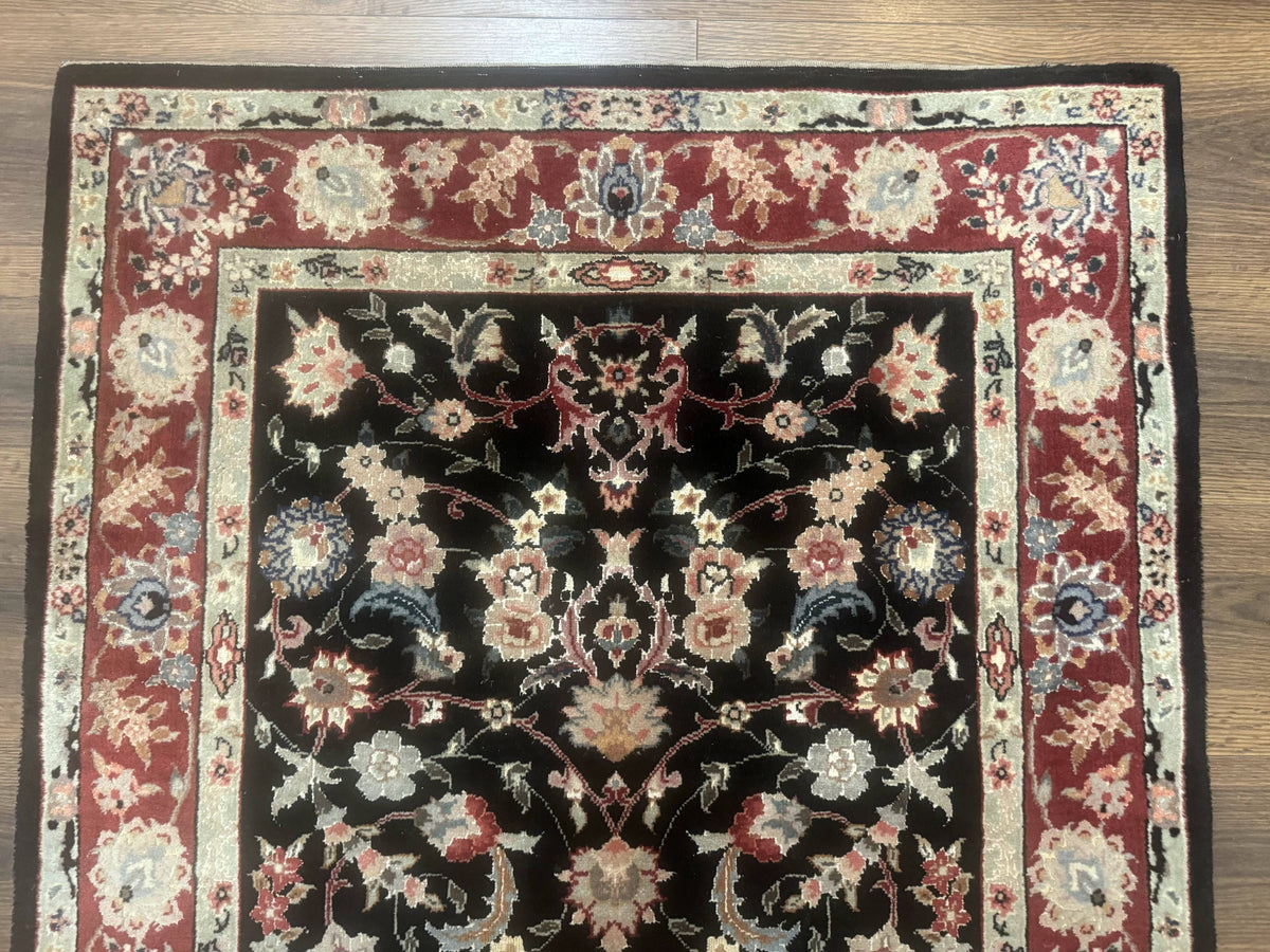 Black Sino Persian Rug 3x5, Wool with Silk Highlights, Floral, Fine 170 KPSI - Jewel Rugs, view 3