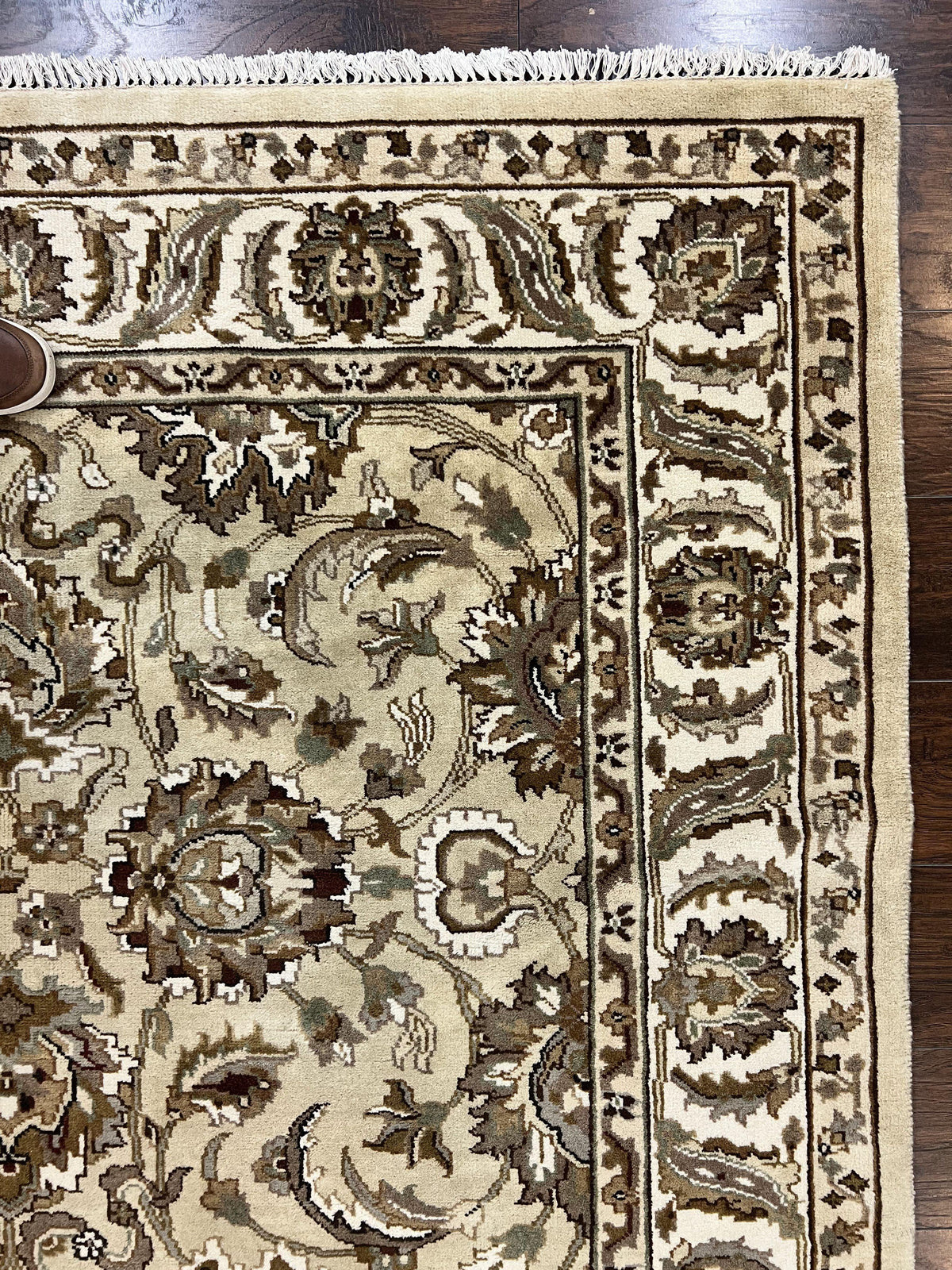 Indo Mahal Rug 6x9, Indian Carpet 6 x 9 ft, Light Green and Ivory, Floral Allover, Wool Oriental Carpet, Traditional Rug, Handmade - Jewel Rugs, view 8