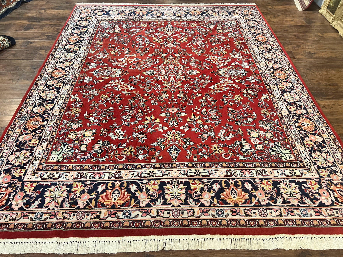 Indo Persian Sarouk Rug 8x10, Red, Floral Allover, Handmade Vintage Wool Carpet, Traditional Rug - Jewel Rugs, view 2
