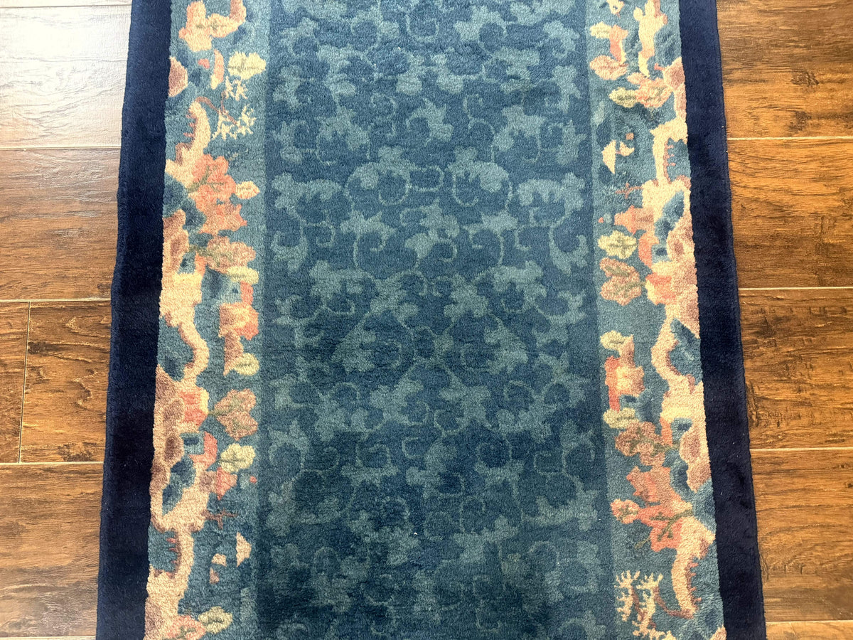 Blue Chinese Rug 2.6 x 4, Fete Rug, Peking Rug, Chinese Wool Rug, Art Deco Carpet - Jewel Rugs, view 4
