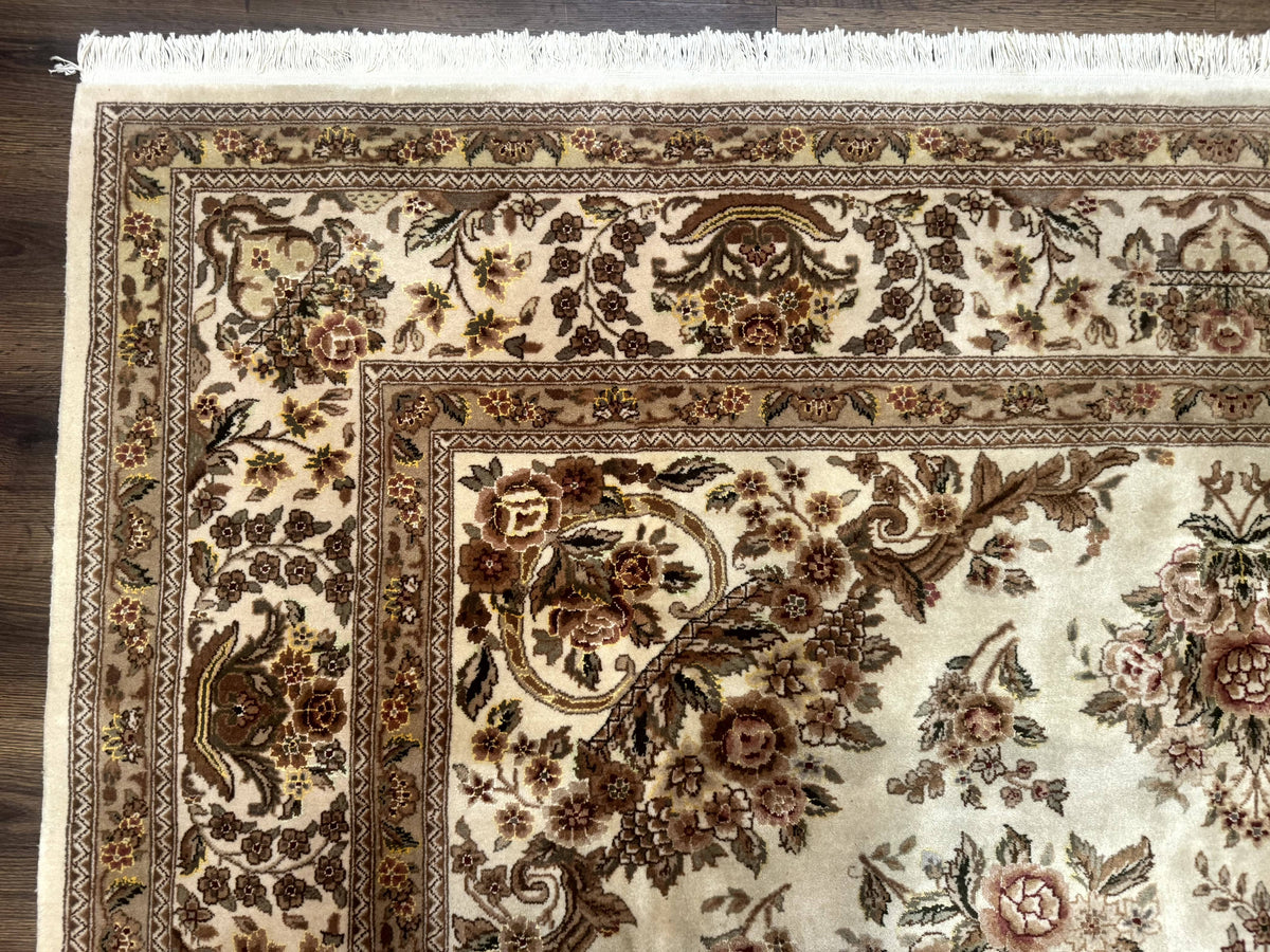 Sino Persian Rug 8x10, Floral, Elegant, Fine 225 KPSI, Beige, Wool & Silk - Jewel Rugs, view 6