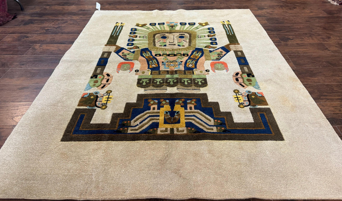 South American Rug 6x7, Unique Native American Design, Ivory, Ecuador Rug, Handmade Wool - Jewel Rugs, view 2
