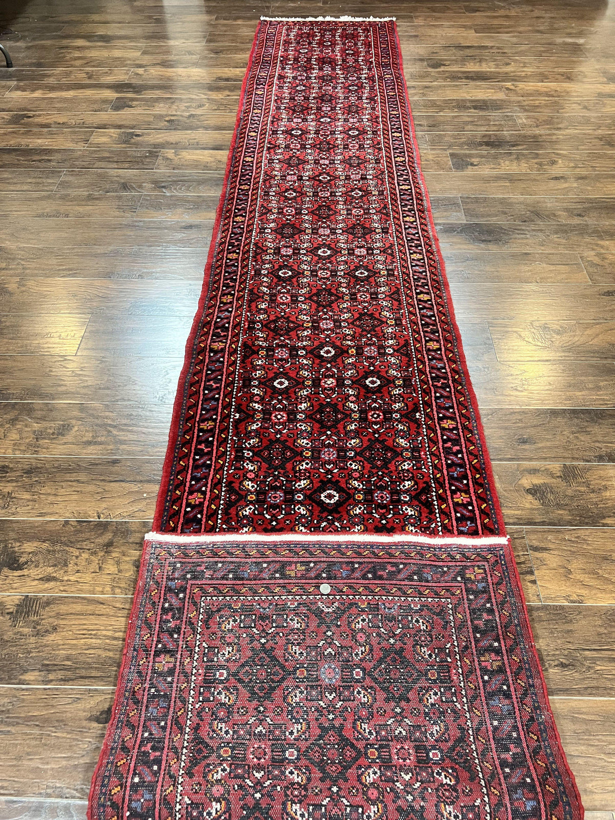 Persian Runner Rug 3 x 16, Wool Handmade Long Antique Hamadan Oriental Rug for Hallway, Red Tribal Rug, Allover Pattern, 3x16 Runner Rug - Jewel Rugs, view 11
