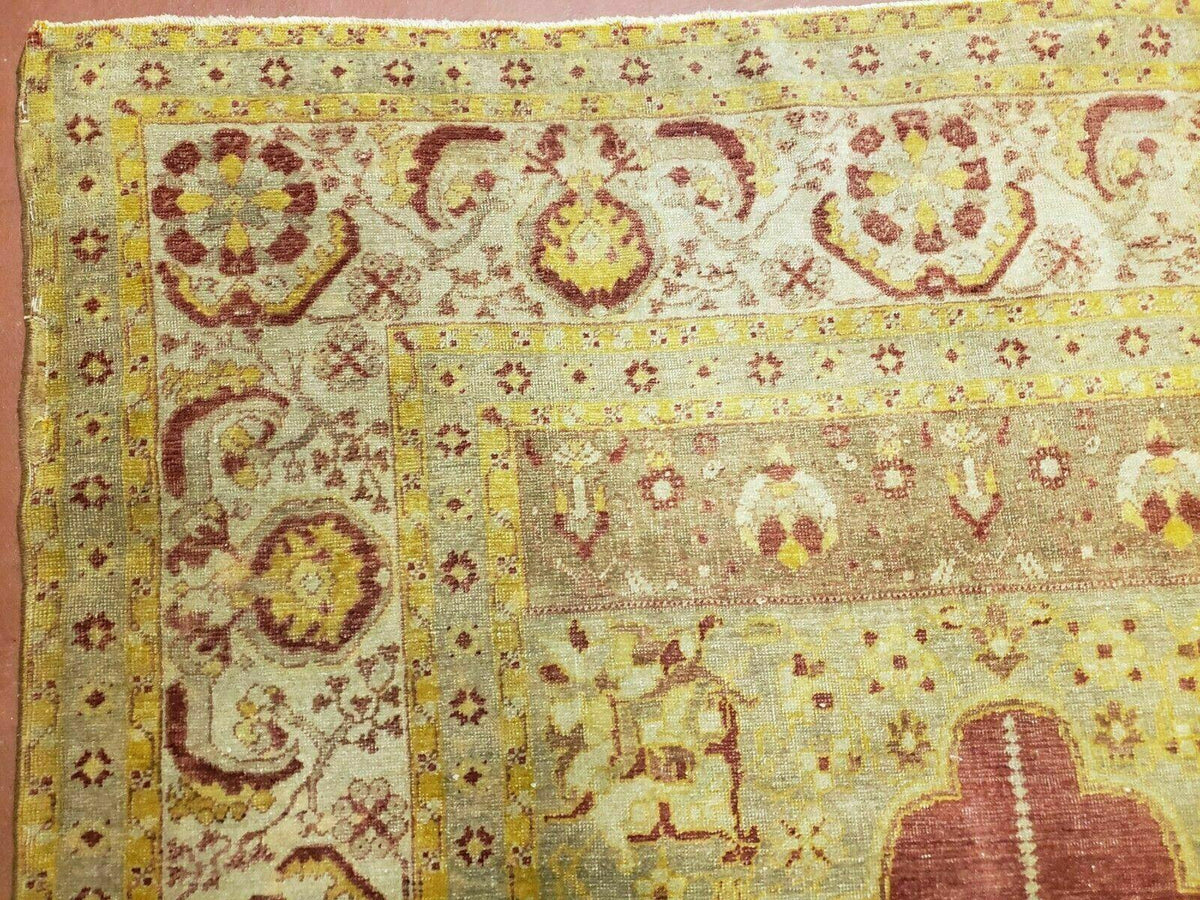 4' 5" X 7' Antique HandmadeTurkish Prayer Melas Oushak Wool Rug Mehrab Nice - Jewel Rugs, view 7