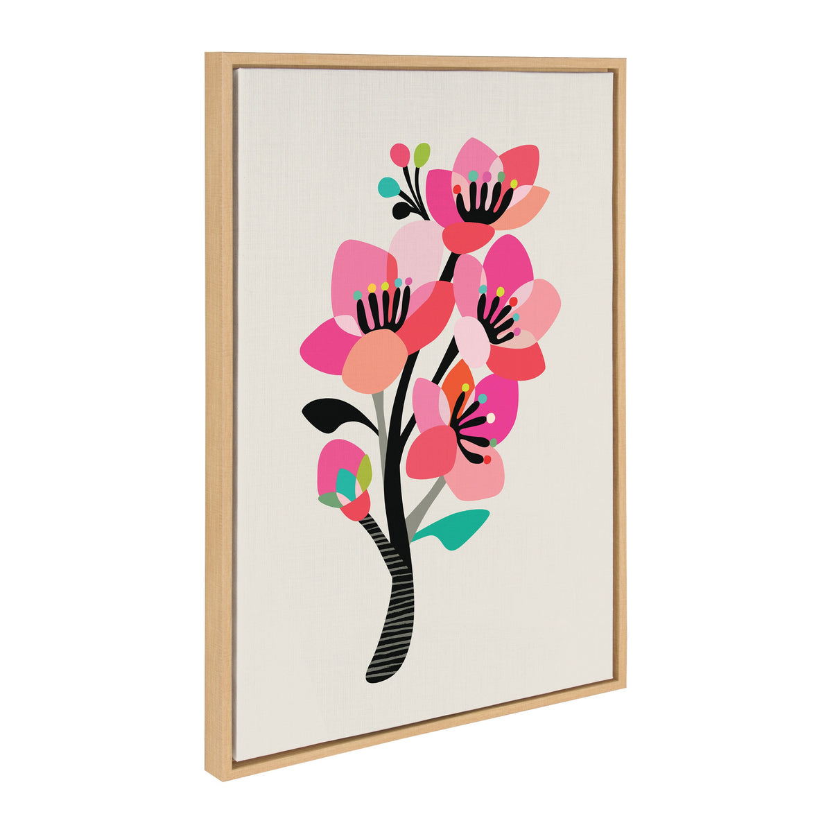 Sylvie Mid Century Modern Cherry Blossoms Framed Canvas by Rachel Lee of My Dream Wall