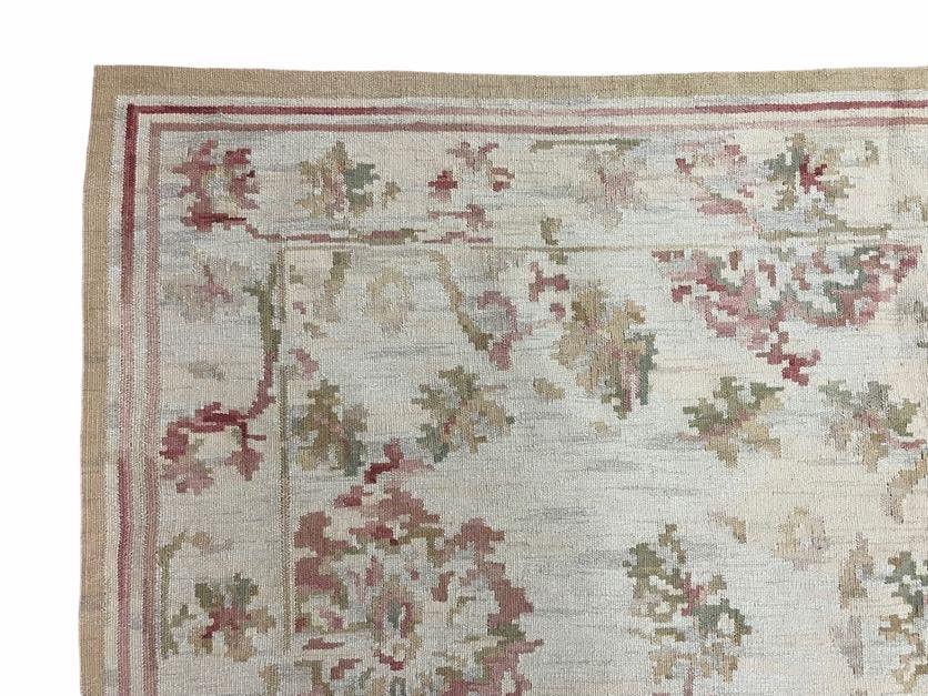9x12 Flatweave Aubusson Needlepoint Rug, New, Beige, Tan, Green, Handmade, Hand-Knotted Area Rug, French European Carpet, Flowers - Jewel Rugs, view 6