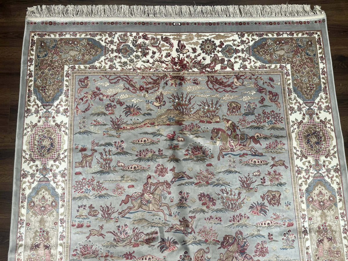 Turkish Silk Rug 5x7, Hunting Design, Animal Pictorials, Bamboo Silk - Jewel Rugs, view 4