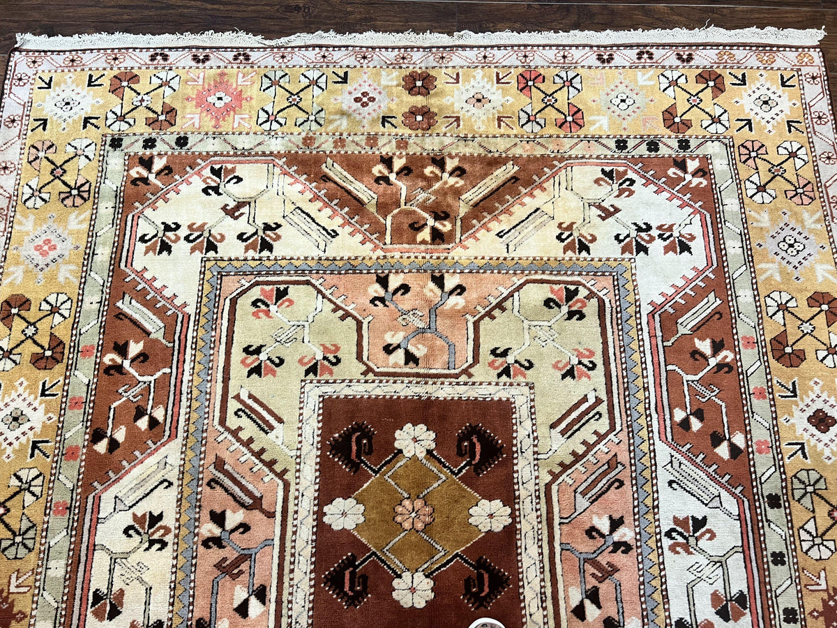 Turkish Rug 7x10, Wool Hand Knotted Vintage Carpet, Geometric Kazak Pattern - Jewel Rugs, view 3