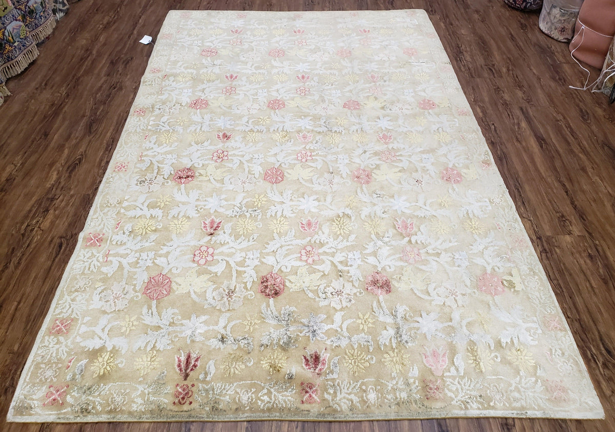 Modern Tibetan Rug 6x9, Wool and Silk Tibetan Rug, Handmade Tibetan Rug, Silk Flowers, Contemporary Rug, Soft Rug, Tibetan Area Rug, Tan - Jewel Rugs, view 2