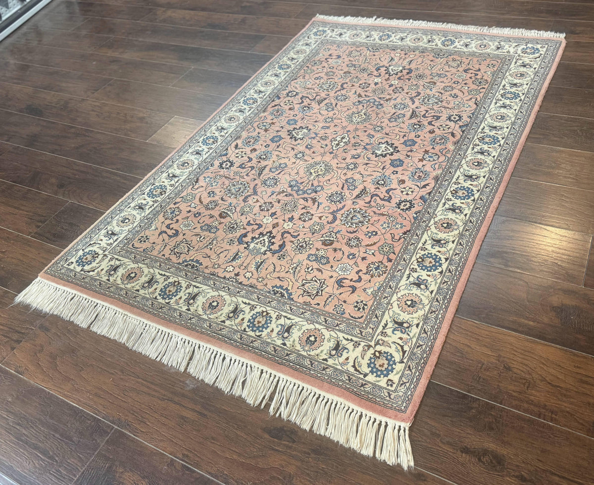 Pak Persian Rug 4x6, Pink and Cream, Very Fine 225 KPSI, Handmade Wool Oriental Carpet - Jewel Rugs, view 3