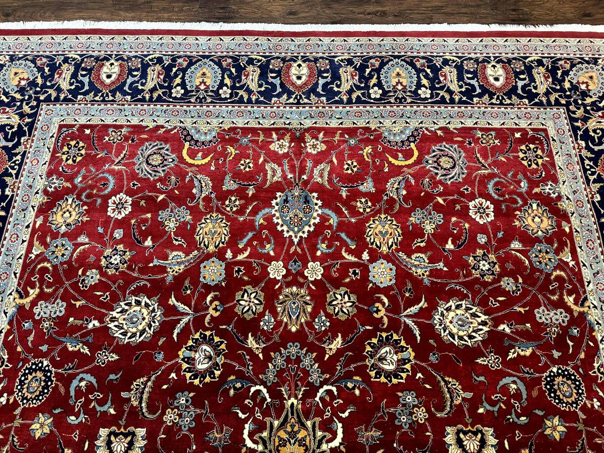 Pak Persian Rug 9x12, Red and Navy Blue, Floral Allover, Hand Knotted Vintage Wool Carpet, Fine 260 KPSI - Jewel Rugs, view 3