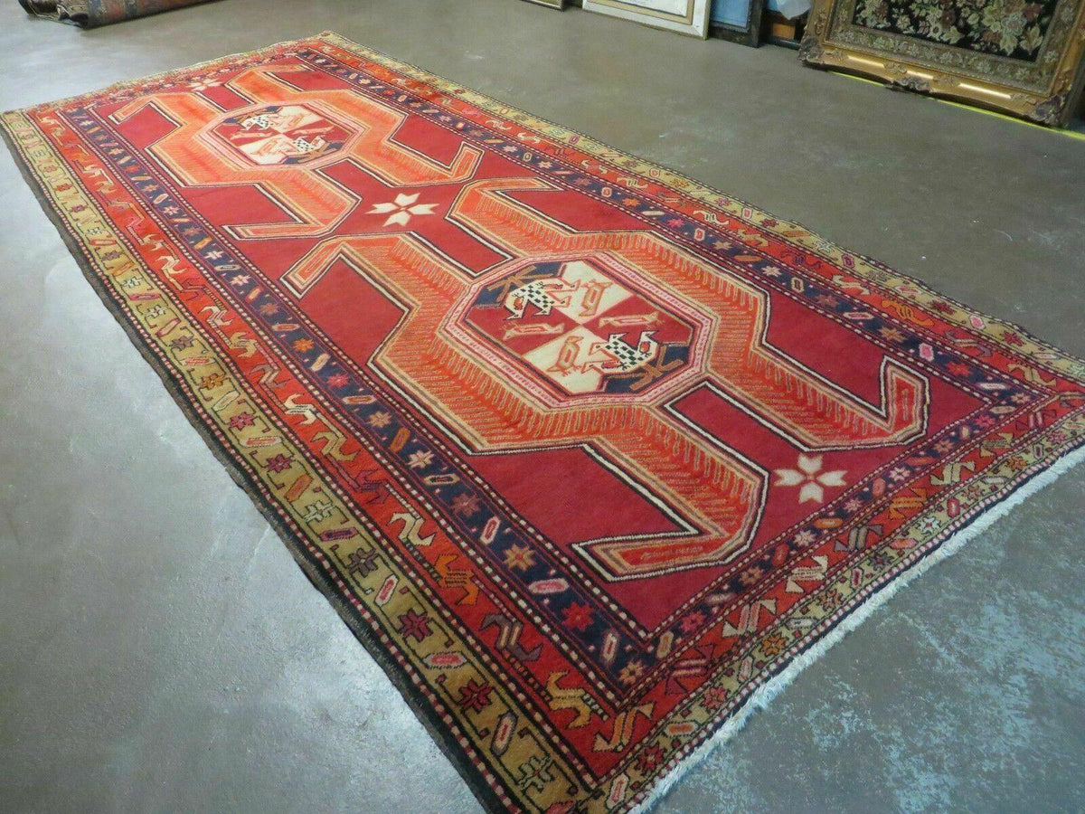 4' 10" X 11' Antique Handmade Turkish Kazak Wool Rug SHIELD Hand Knotted Red - Jewel Rugs, view 3