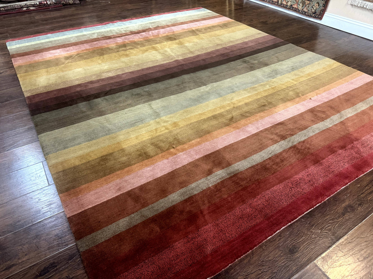 Modern Persian Gabbeh Rug 8x10, Multicolor Stripes, Soft Thick Wool Pile - Jewel Rugs, view 12
