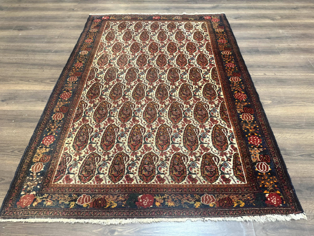 Antique Persian Kurdish Senneh Rug 4.6 x 6.5, Repeated Paisely Boteh Design, Handmade - Jewel Rugs, view 2