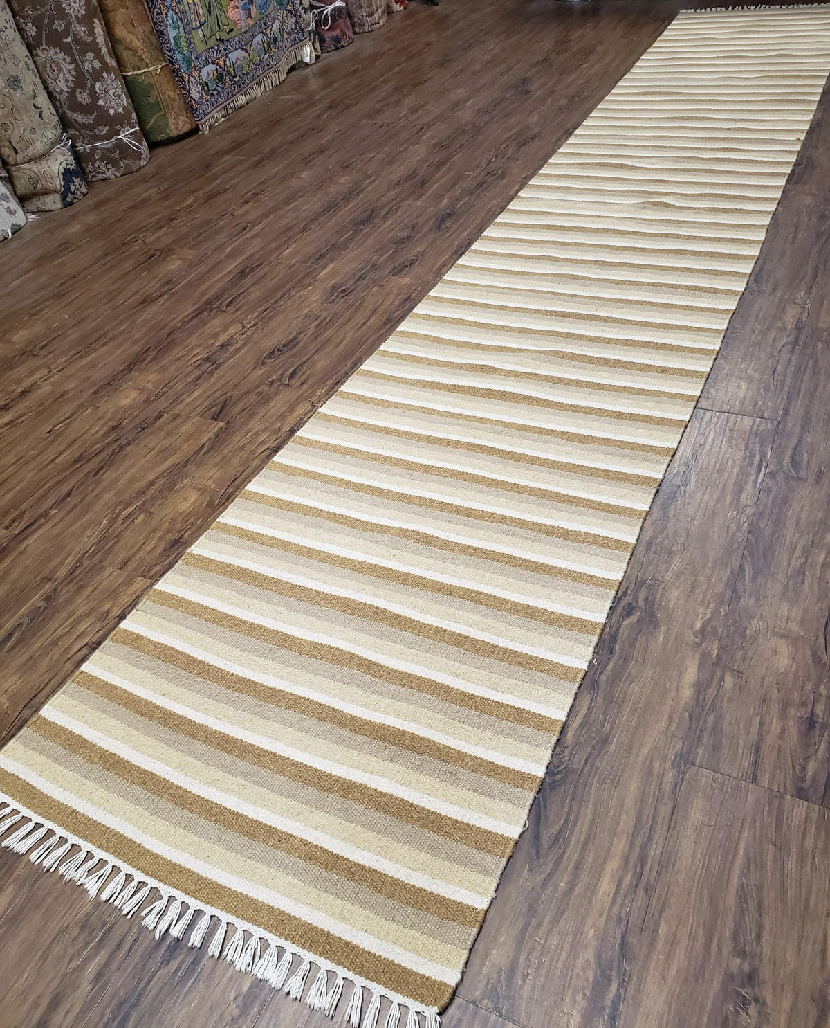 Striped Runner Rug, Flatweave Runner Rug, Hallway Runner, 15 ft Carpet Runner for Hall, Earth Tone Colors, Handmade Hand Woven Farmhouse Rug - Jewel Rugs, view 12