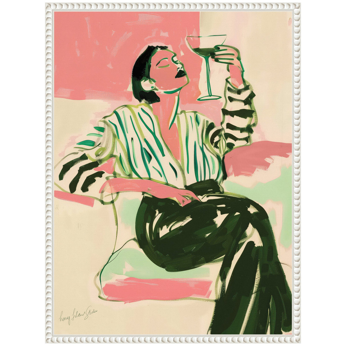 Sylvie Fashion Woman Drinking Martini Framed Canvas by Honey Island Studio
