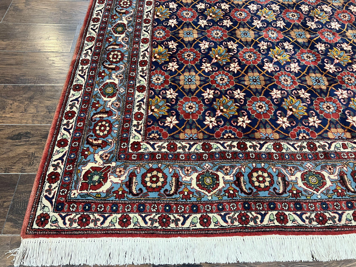 Persian Veramin Rug 7x11, Repeated Allover Pattern, Handmade Vintage Carpet, Navy Blue - Jewel Rugs, view 9