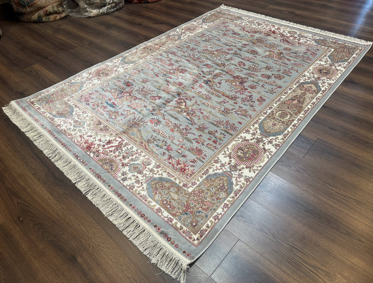 Turkish Silk Rug 5x7, Hunting Design, Animal Pictorials, Bamboo Silk - Jewel Rugs, view 3