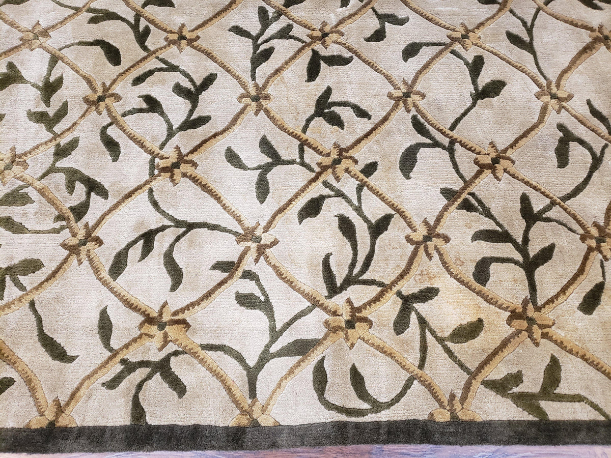 Vintage Tibetan Nepalese Area Rug 9x12, Wool Hand-Knotted, Beige Nepali Soft Pile Carpet, 9 x 12 Living Room Modern Dining Room Rug - Jewel Rugs, view 5
