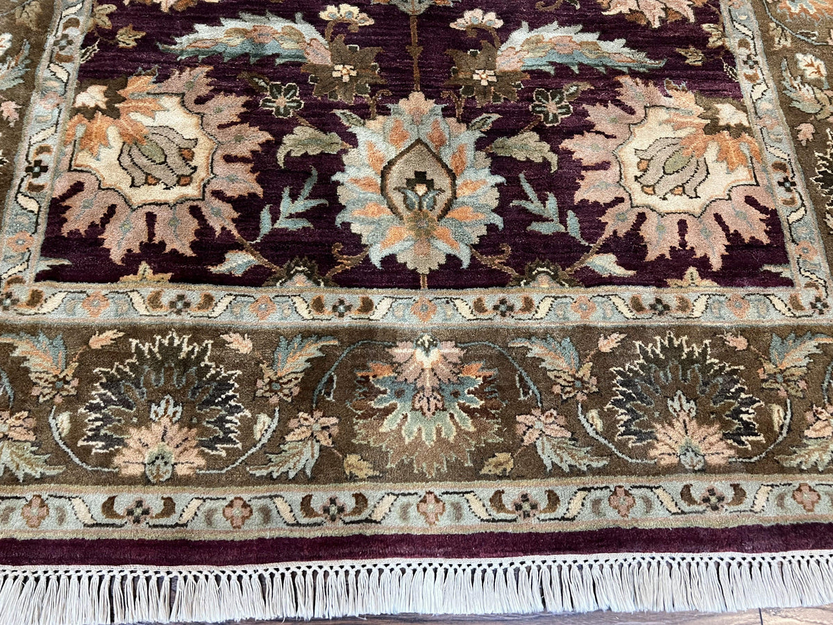 Indo Mahal Rug 6x9, Large Flowers Allover, Maroon and Green, Handmade Wool Area Rug, Vintage Rug, Indian Oriental Carpet, Hand Knotted Rug - Jewel Rugs, view 6