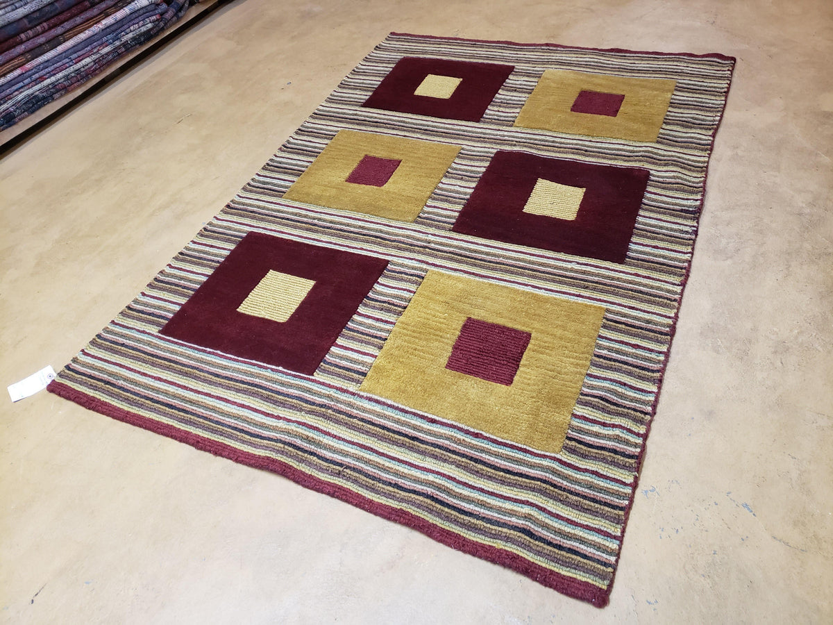 4x6 Colorful Tibetan Kilim Rug Vintage Wool Modern Rug Abstract Design Nice Gold Maroon Multicolor Carpet - Jewel Rugs, view 2
