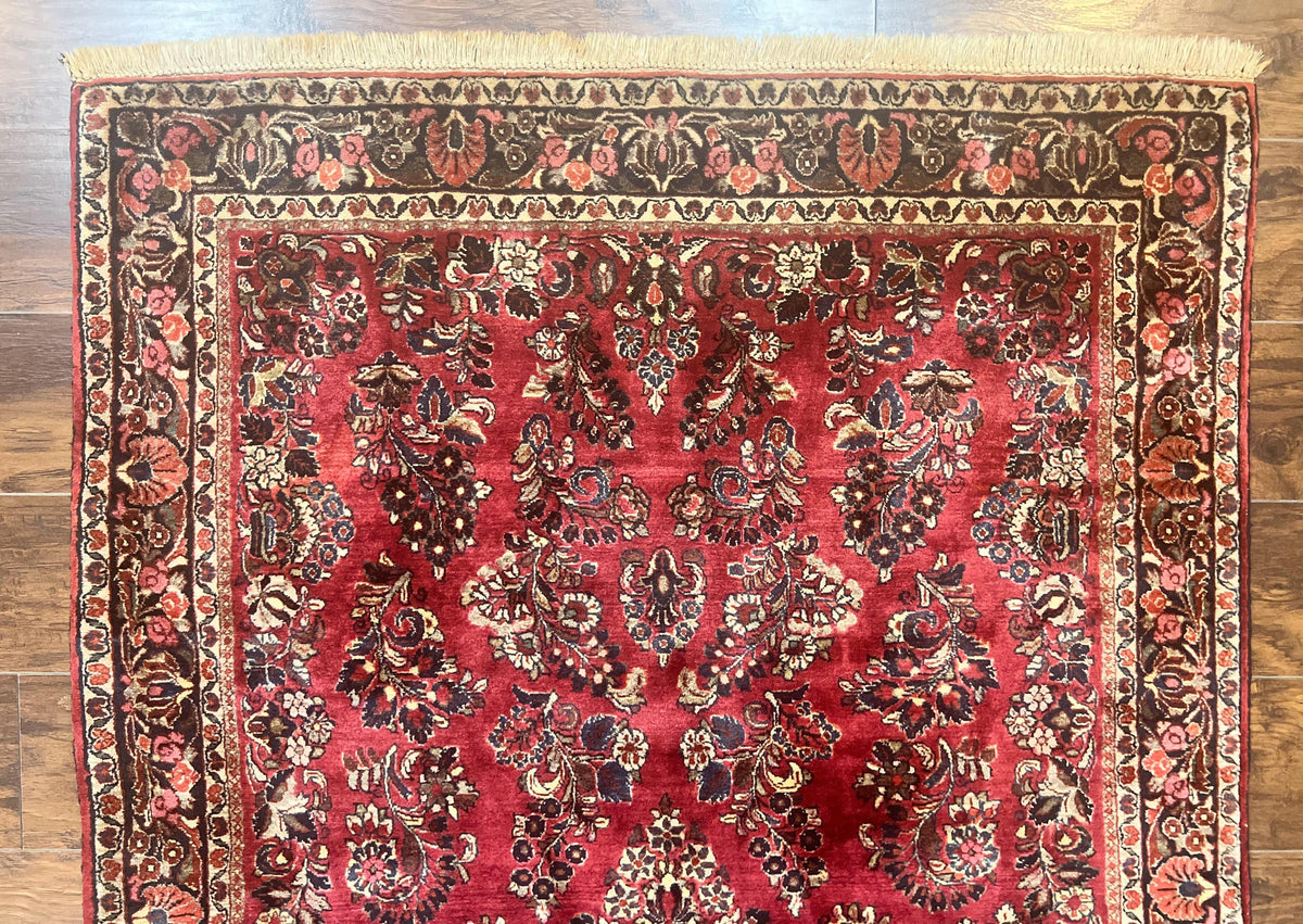 Antique Persian Sarouk Rug 4x7, Hand Knotted Wool Red Persian Carpet, Floral - Jewel Rugs, view 4