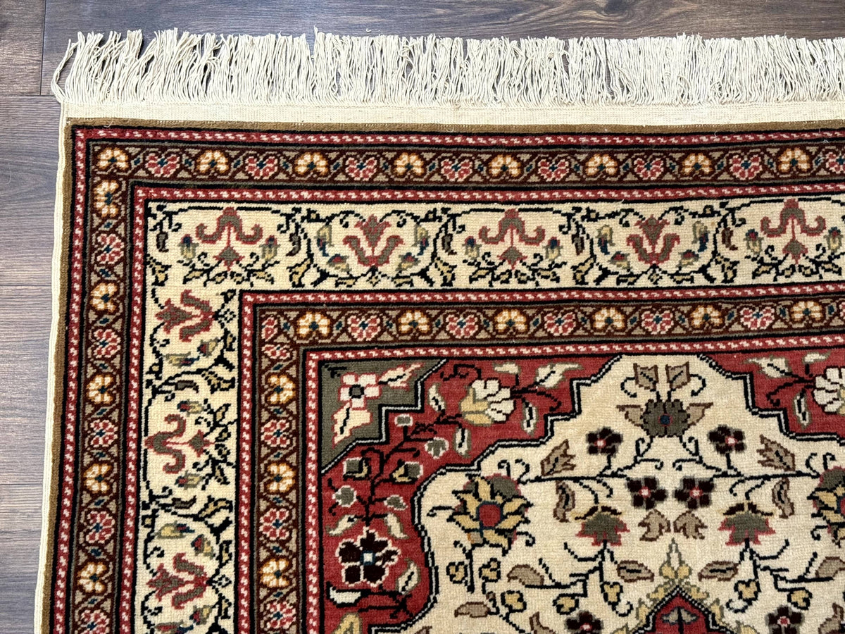 Turkish Sivas Rug 4x6, Floral Medallion, Beige Pink-Red Green, Handmade - Jewel Rugs, view 7