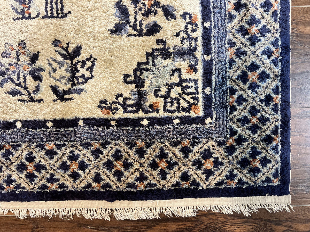 Silk Chinese Rug 3x5, Vintage Handmade Peking Carpet, Asian Oriental Art Deco Rug - Jewel Rugs, view 9