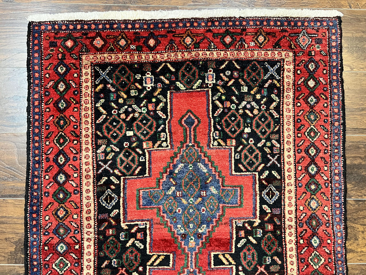 Persian Kurdish Senneh Runner Rug 3x9, Red Navy Blue, Medallions Wool Tribal Runner for Kitchen/Hallway 9ft Antique Handmade Oriental Runner - Jewel Rugs, view 4