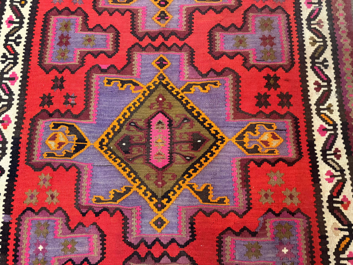 Persian Kurdish Zarand Kilim Rug 5x9, Red, Geometric Medallions, Wide Runner - Jewel Rugs, view 5