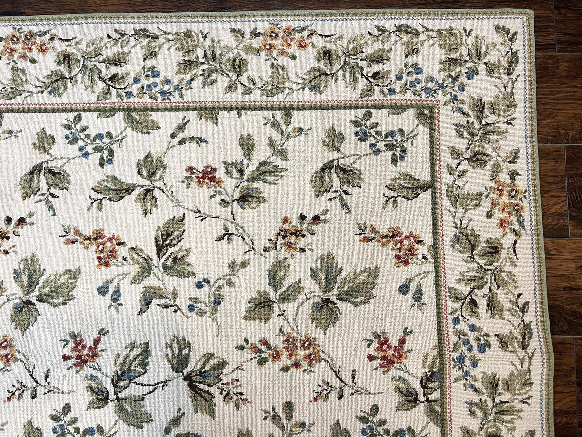 Vintage Stark Carpet 7x10, Ivory and Green, European Aubusson Design, Allover Pattern, Stark Rug - Jewel Rugs, view 7