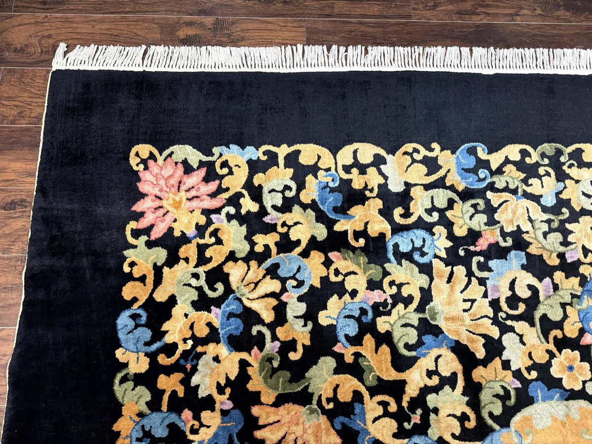 Antique Chinese Peking Rug 12.6 x 14.9, Palace Size Asian Oriental Carpet, Art Deco Rug, Rare - Jewel Rugs, view 7